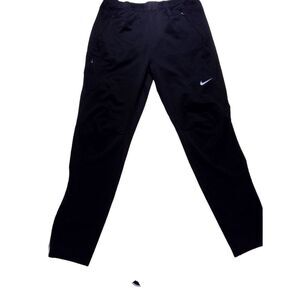 Nike DRI Fit Black Elastic + Drawstring Track Pants Zippered Ankles And Pockets